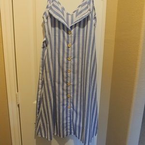 Striped NWOT spaghetti strap linen dress